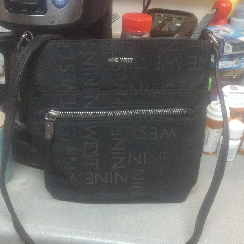Nine West Black Messenger Bag with Textured Design
